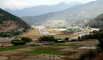 bp-1-airport-runway View of the runway at Paro airport.